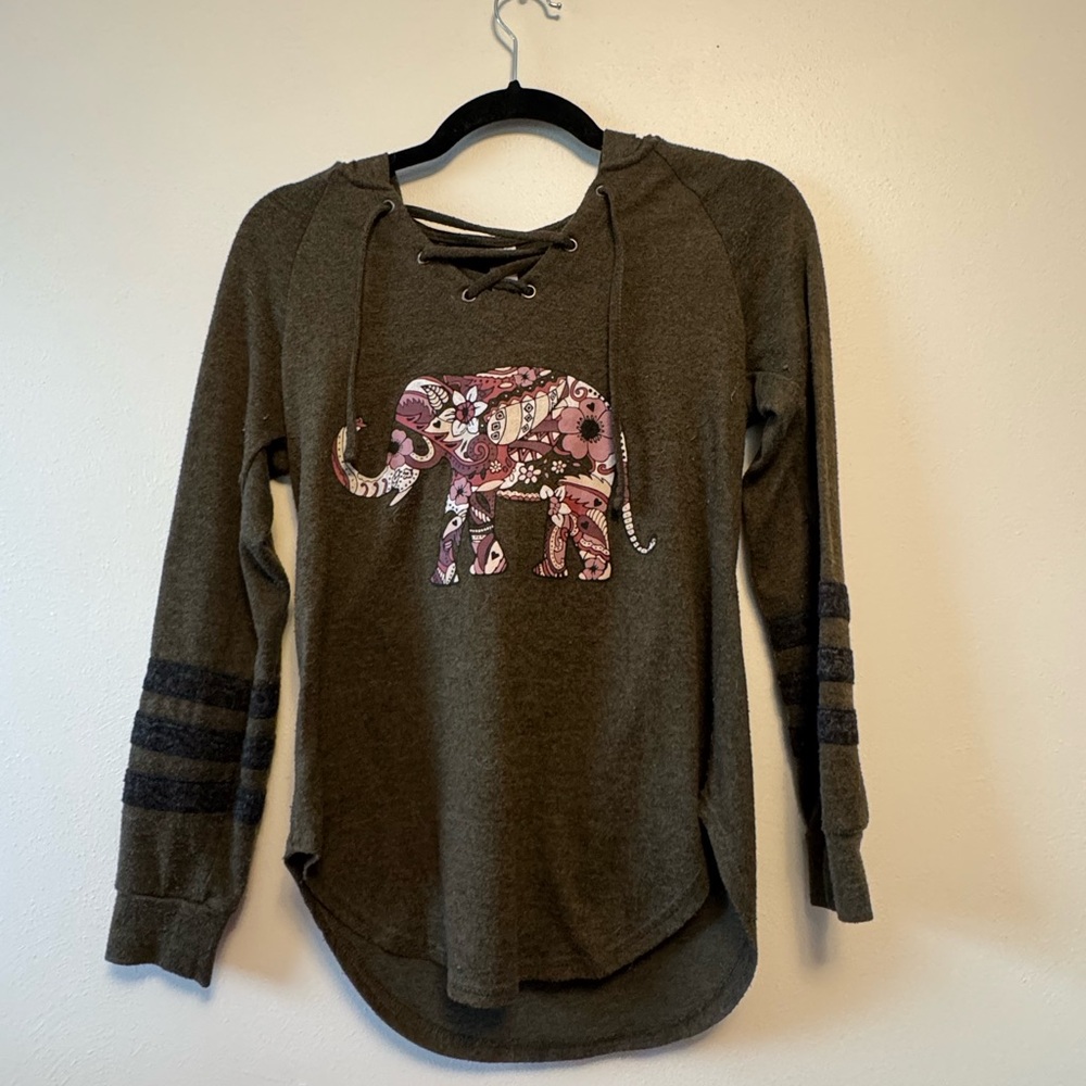 Olive Green Elephant Graphic Hoodie